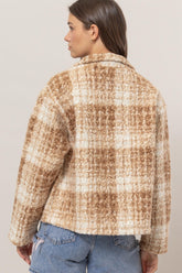 HYFVE Plaid Collared Neck Boucle Jacket with Pockets OutfitFlow